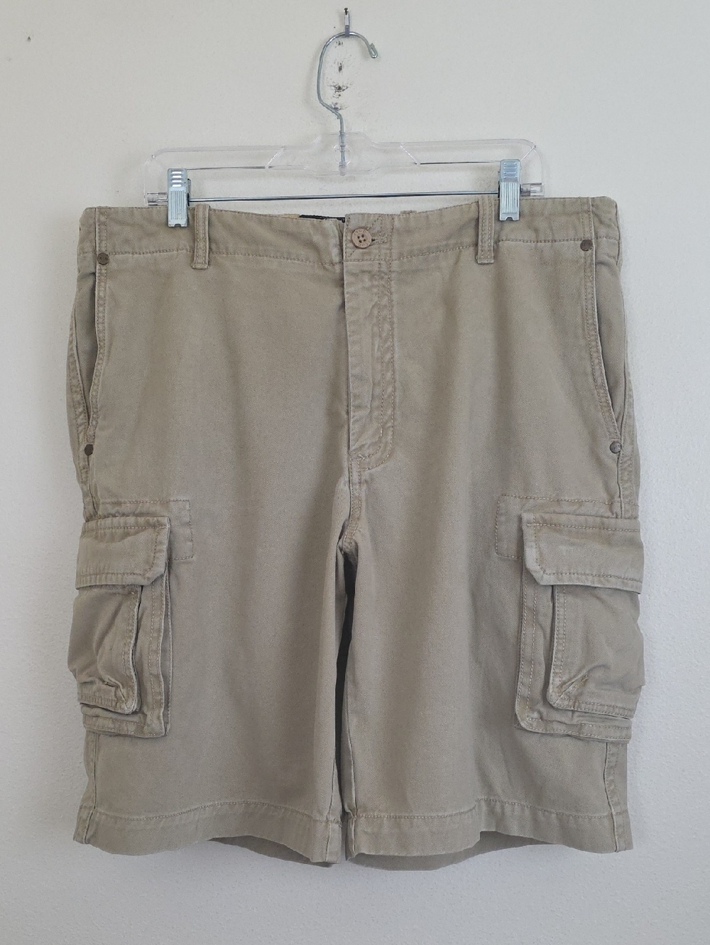 IZOD Rock Washed 100% Cotton Tan Cargo Shorts Mens 38